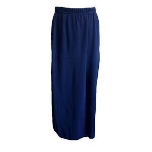 Karen Lessly Sweater Skirt XL Navy Blue Back Slit Elastic Waist Vintage USA